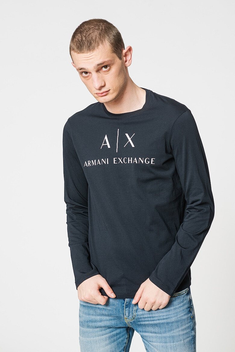 ARMANI EXCHANGE Вталена памучна блуза - Бял/Тъмносин - Pepit.bg