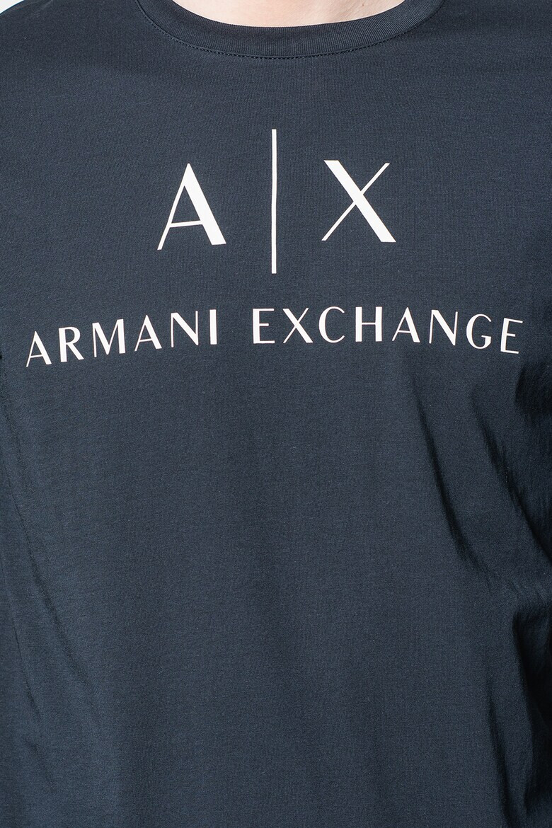 ARMANI EXCHANGE Вталена памучна блуза - Бял/Тъмносин - Pepit.bg