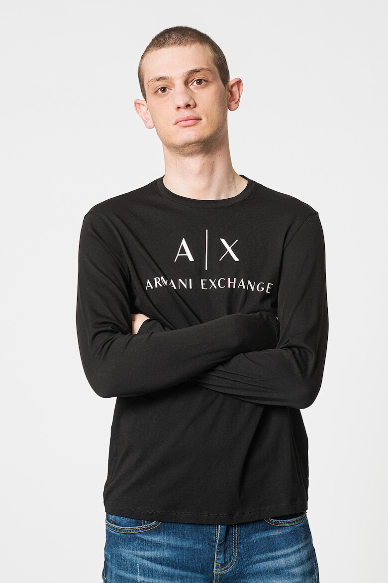 ARMANI EXCHANGE Вталена памучна блуза - Бял/Черен - Pepit.bg