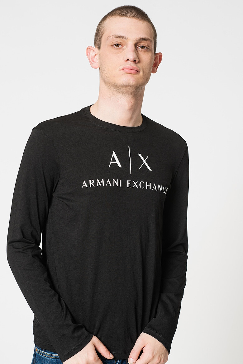 ARMANI EXCHANGE Вталена памучна блуза - Бял/Черен - Pepit.bg