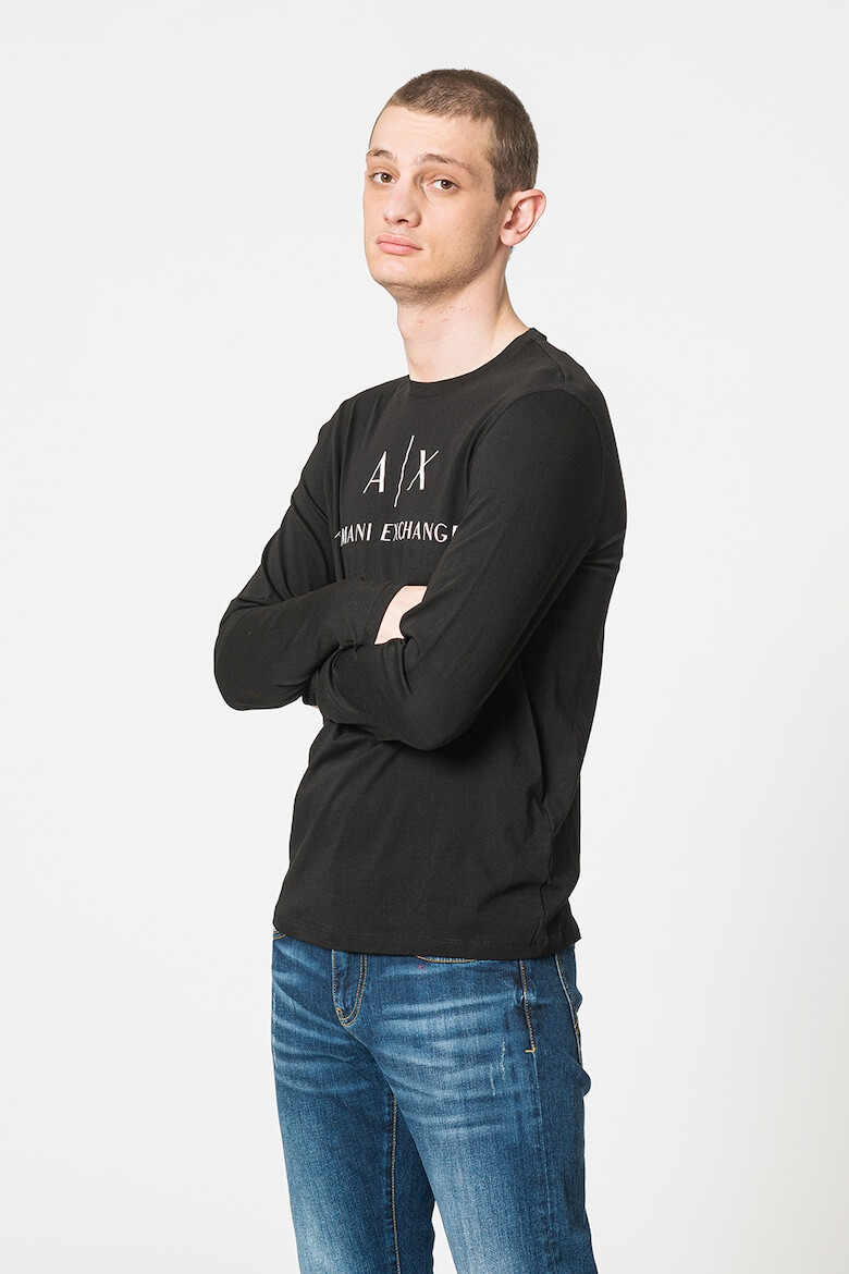 ARMANI EXCHANGE Вталена памучна блуза - Бял/Черен - Pepit.bg
