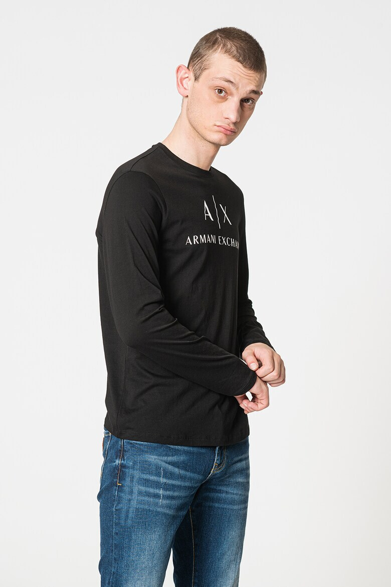ARMANI EXCHANGE Вталена памучна блуза - Бял/Черен - Pepit.bg