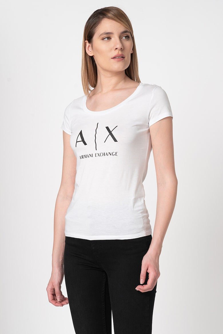 ARMANI EXCHANGE Памучна слим тениска - Бял/Черен - Pepit.bg