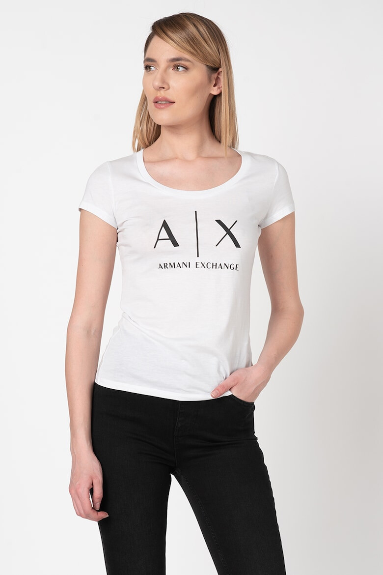 ARMANI EXCHANGE Памучна слим тениска - Бял/Черен - Pepit.bg