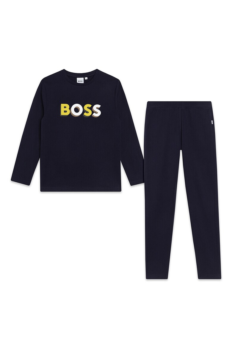 BOSS Kidswear Дълга памучна пижама с контрастно лого - Pepit.bg