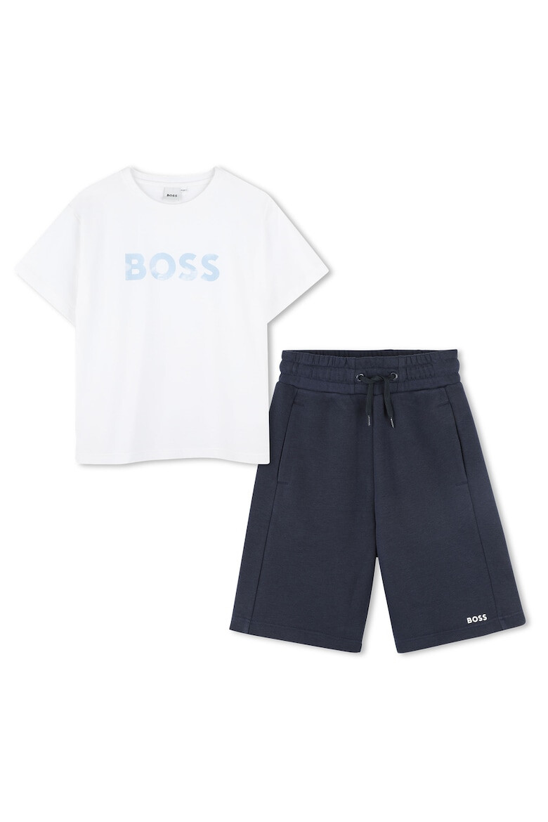 BOSS Kidswear Памучен екип с лого - Бял/Тъмносин - Pepit.bg