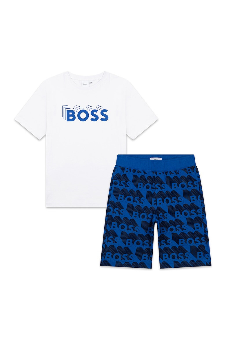 BOSS Kidswear Памучна тениска с лого и бермуди - Pepit.bg