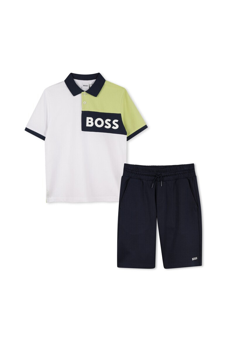 BOSS Kidswear Тениска с яка и бермуди - Бял/Черен/Каки - Pepit.bg