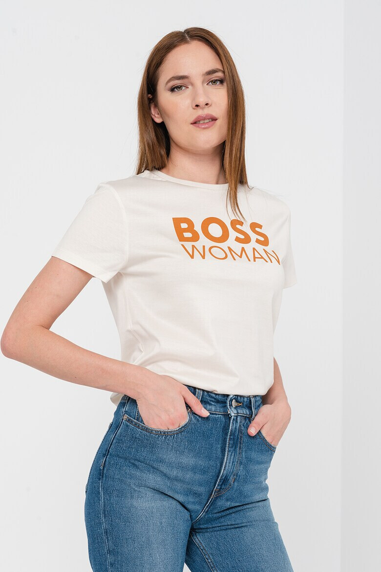 BOSS Памучна тениска Elinea с надпис - Pepit.bg