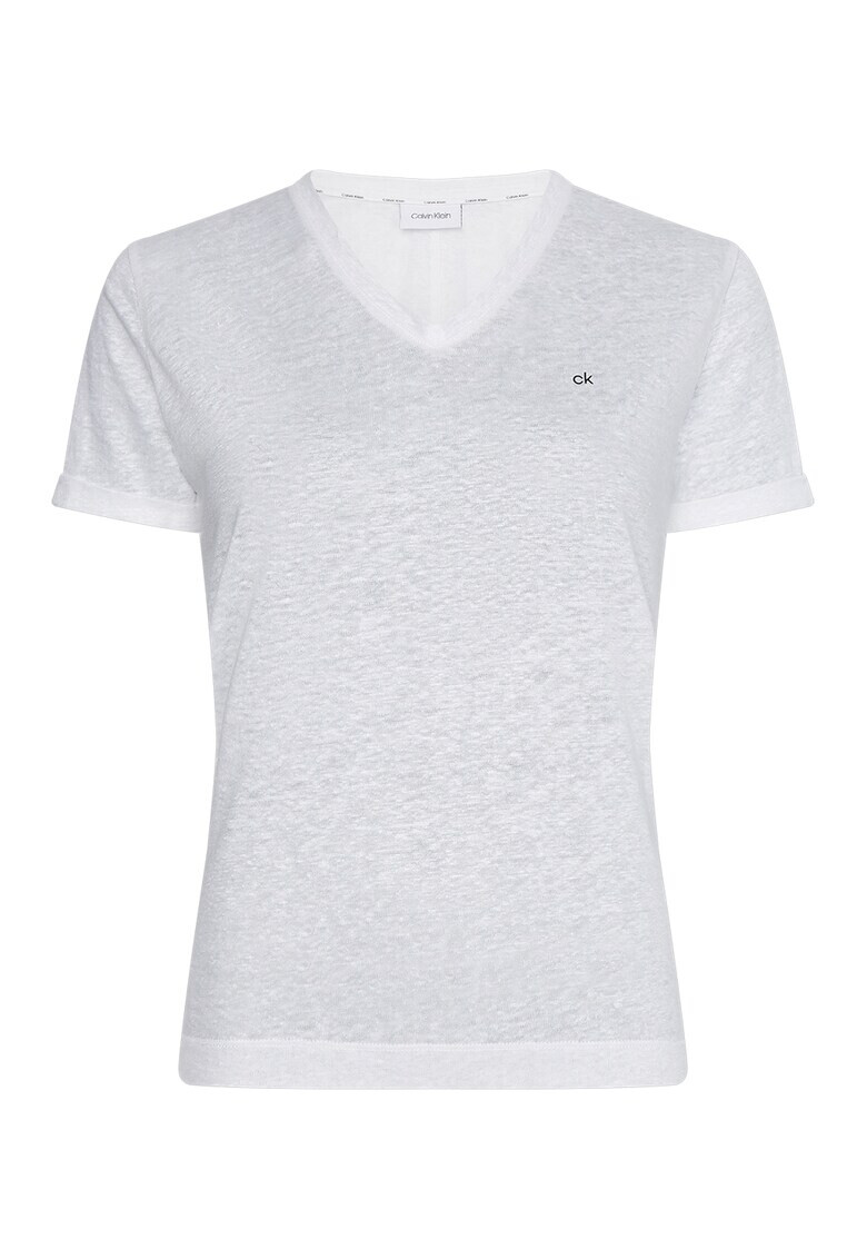 CALVIN KLEIN Ленена тениска с шпиц - Pepit.bg