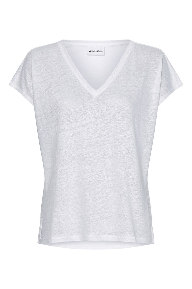 CALVIN KLEIN Ленена тениска с шпиц - Pepit.bg