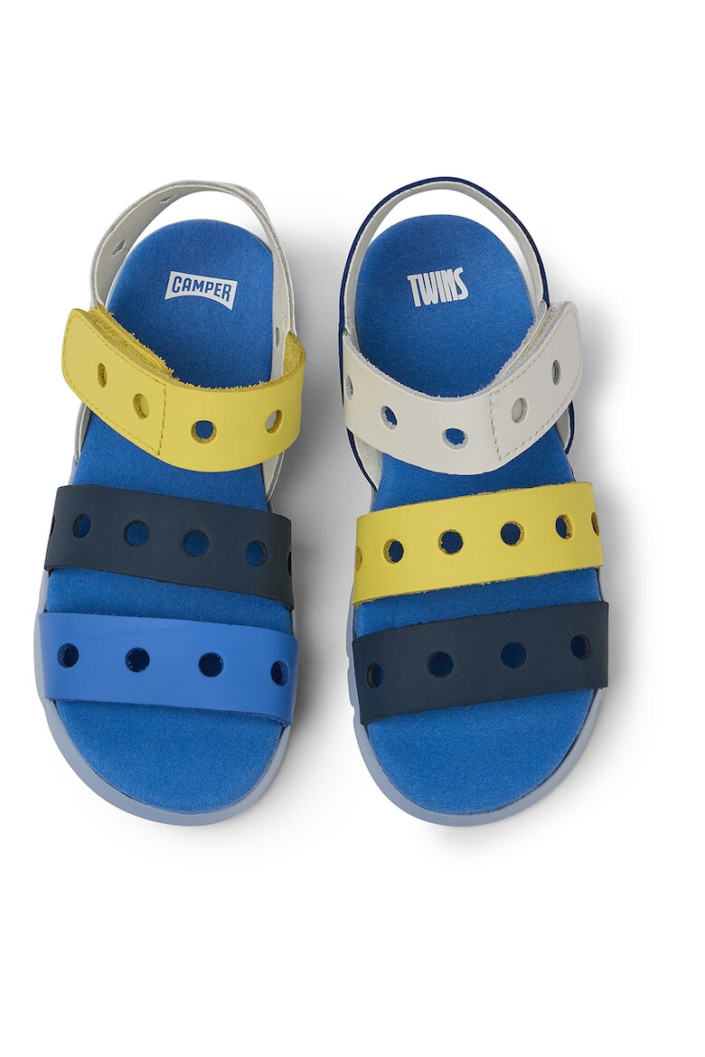 Camper Кожени сандали Oruga Twins 707 с перфорации - Жълт/Мръснобял/Син - Pepit.bg