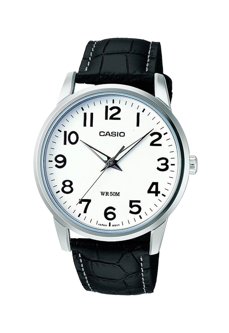 Casio Часовник Collection с черна кожена каишка Черен - Pepit.bg