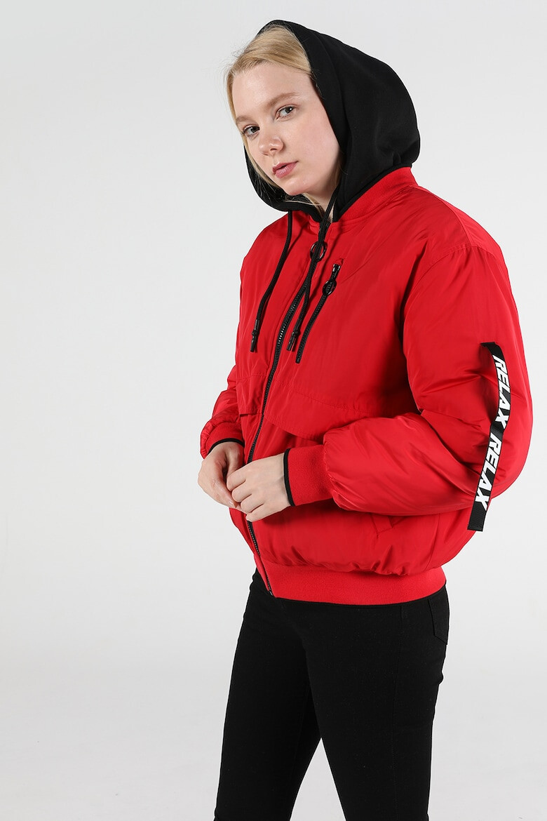 COLINS Яке Тип бомбър - Regular Fit - С качулка - Червено - Pepit.bg