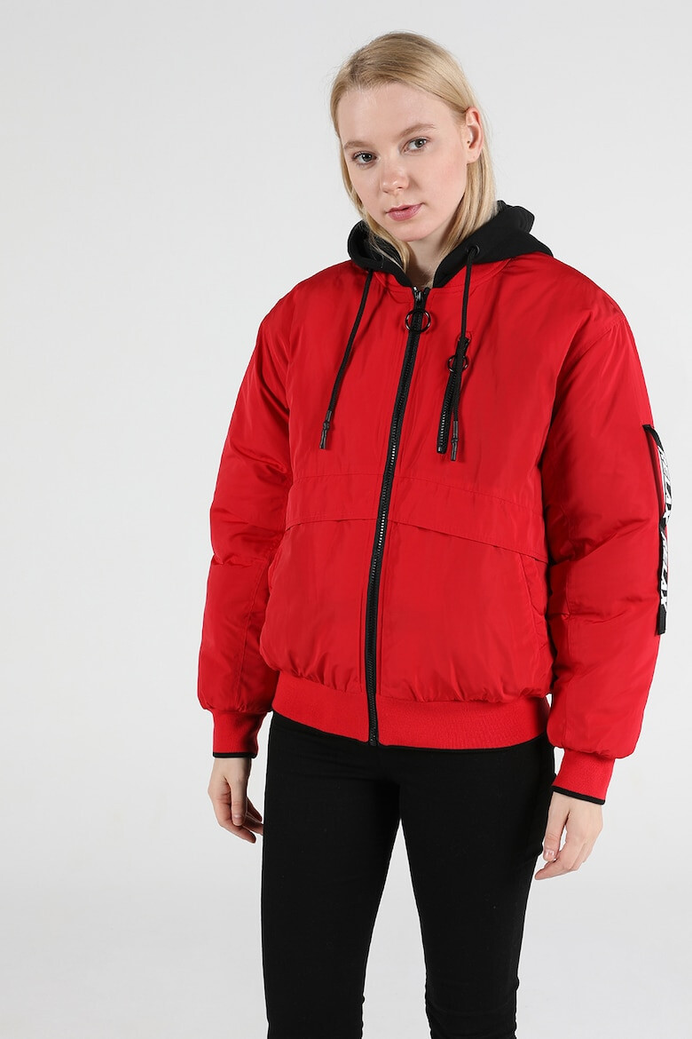 COLINS Яке Тип бомбър - Regular Fit - С качулка - Червено - Pepit.bg