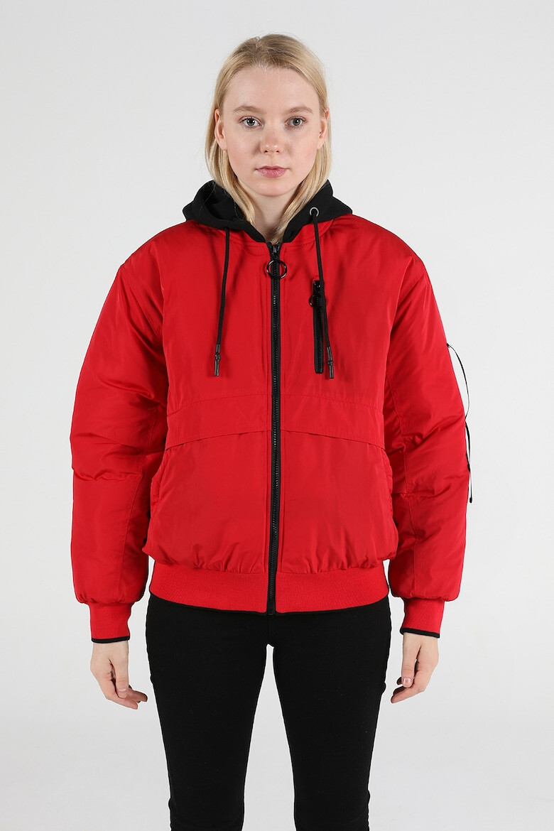 COLINS Яке Тип бомбър - Regular Fit - С качулка - Червено - Pepit.bg