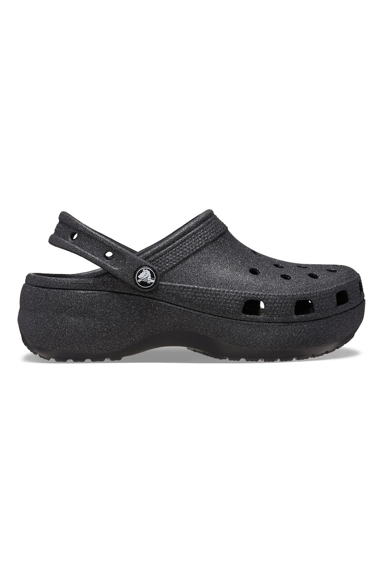 Crocs Бляскав крокс Classic с равна платформа и каишка на петата - Избеляло черно - Pepit.bg