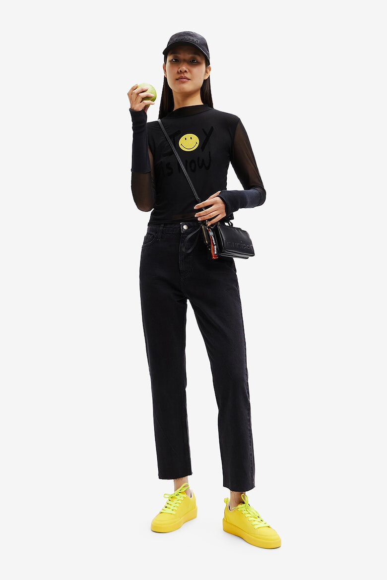 DESIGUAL Къса блуза с шарка на Smiley - Pepit.bg