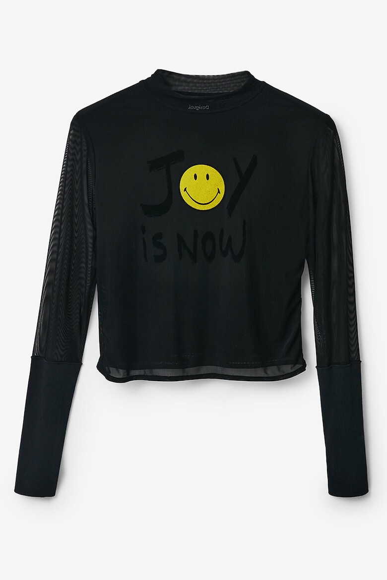 DESIGUAL Къса блуза с шарка на Smiley - Pepit.bg