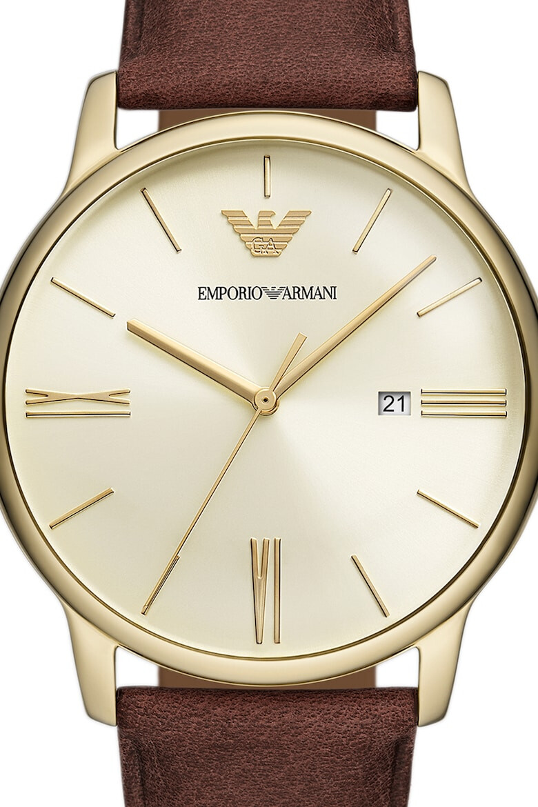 Emporio Armani Часовник от неръждаема стомана с кожена каишка - Pepit.bg