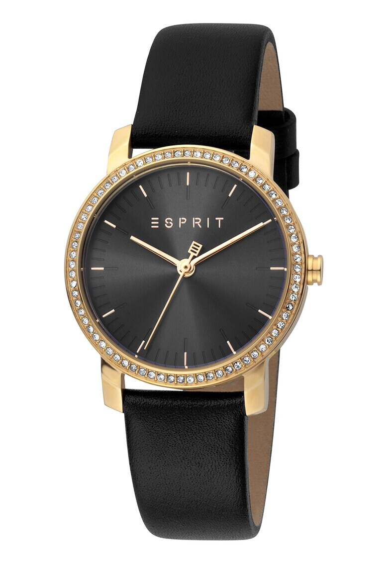 Esprit Иноксов часовник с кожена каишка - Pepit.bg