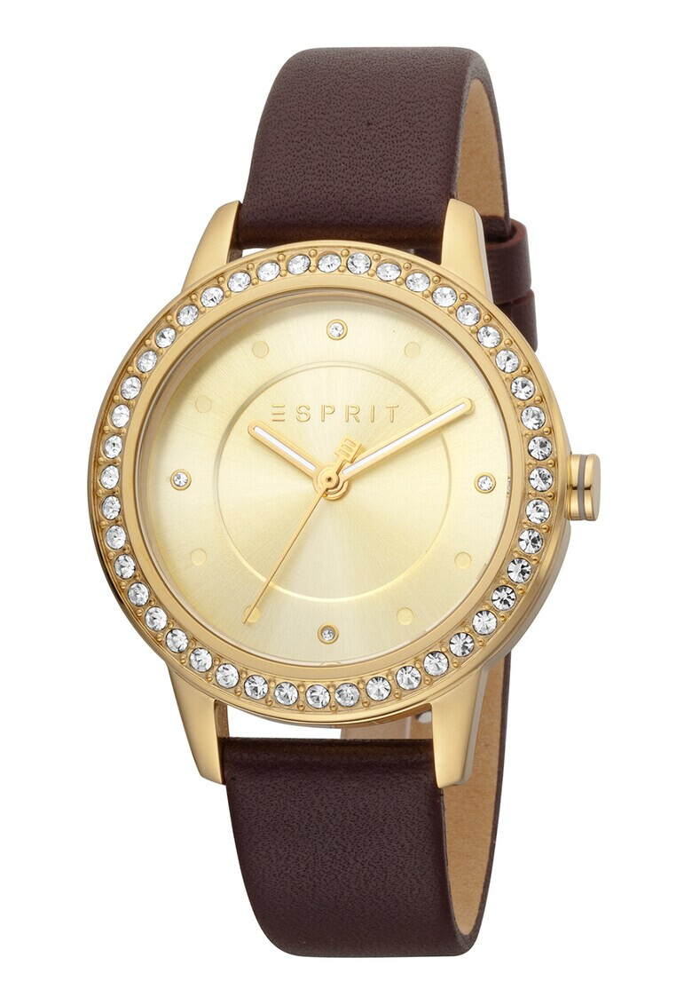 Esprit Иноксов кварцов часовник с кожена каишка - Pepit.bg