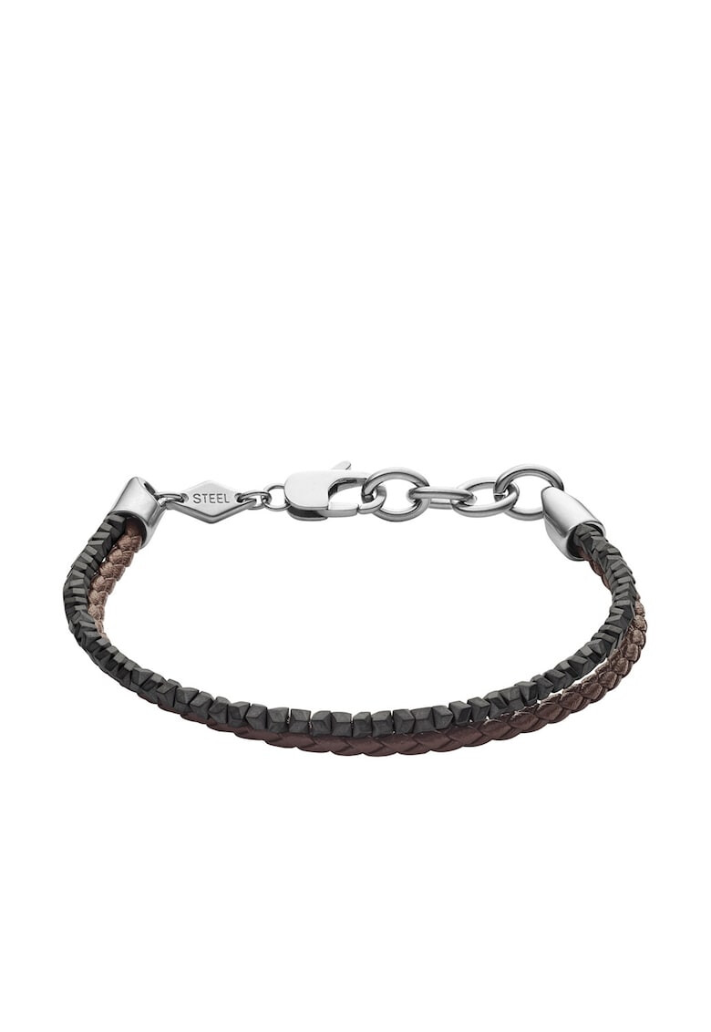 Fossil Двуредова кожена гривна с хематит - Pepit.bg