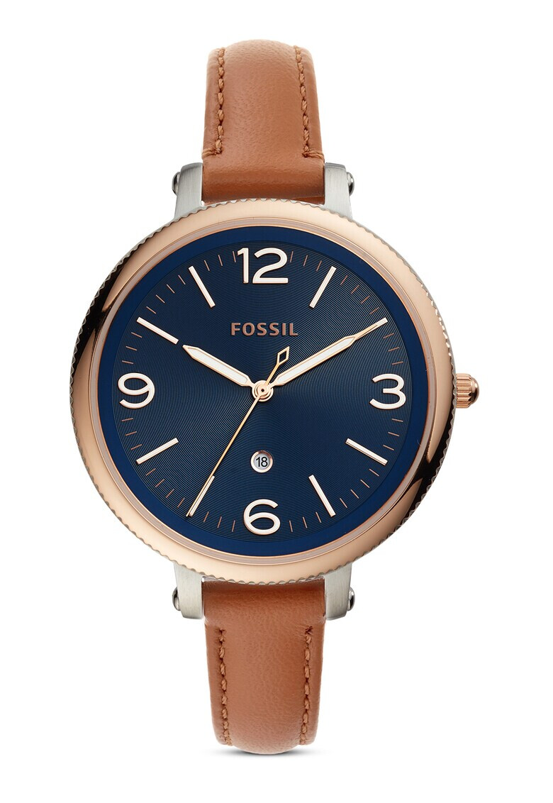 Fossil Иноксов часовник с кожена каишка - Pepit.bg