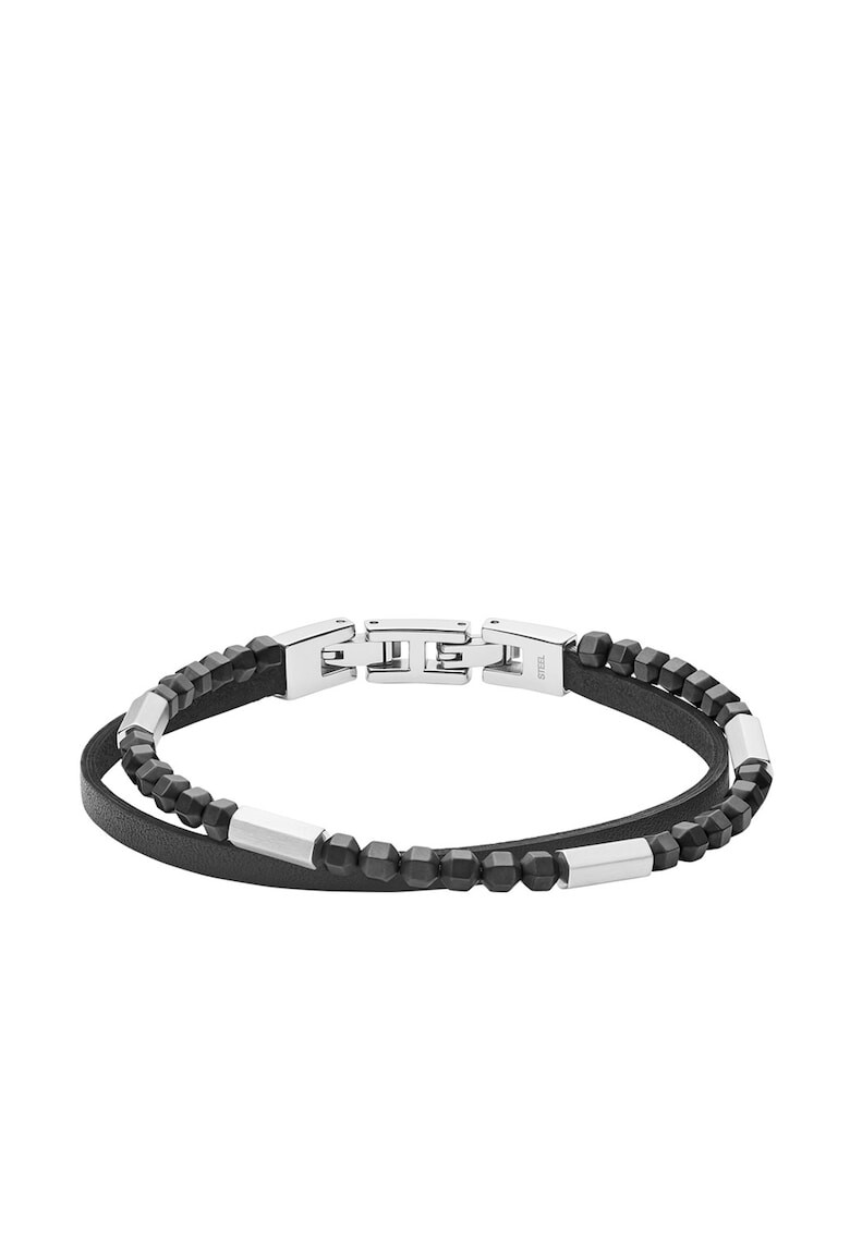 Fossil Кожена двуредова гривна с мъниста хематит - Pepit.bg