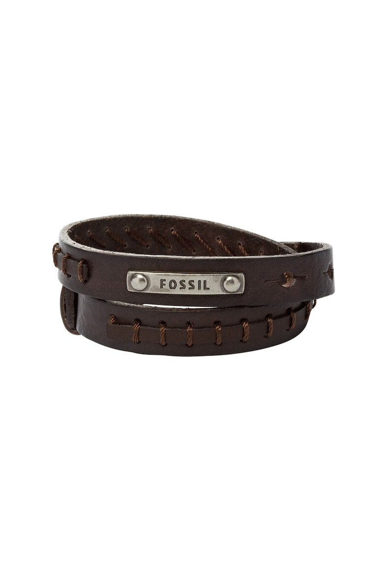 Fossil Кожена гривна с лого - Кафяв - Pepit.bg
