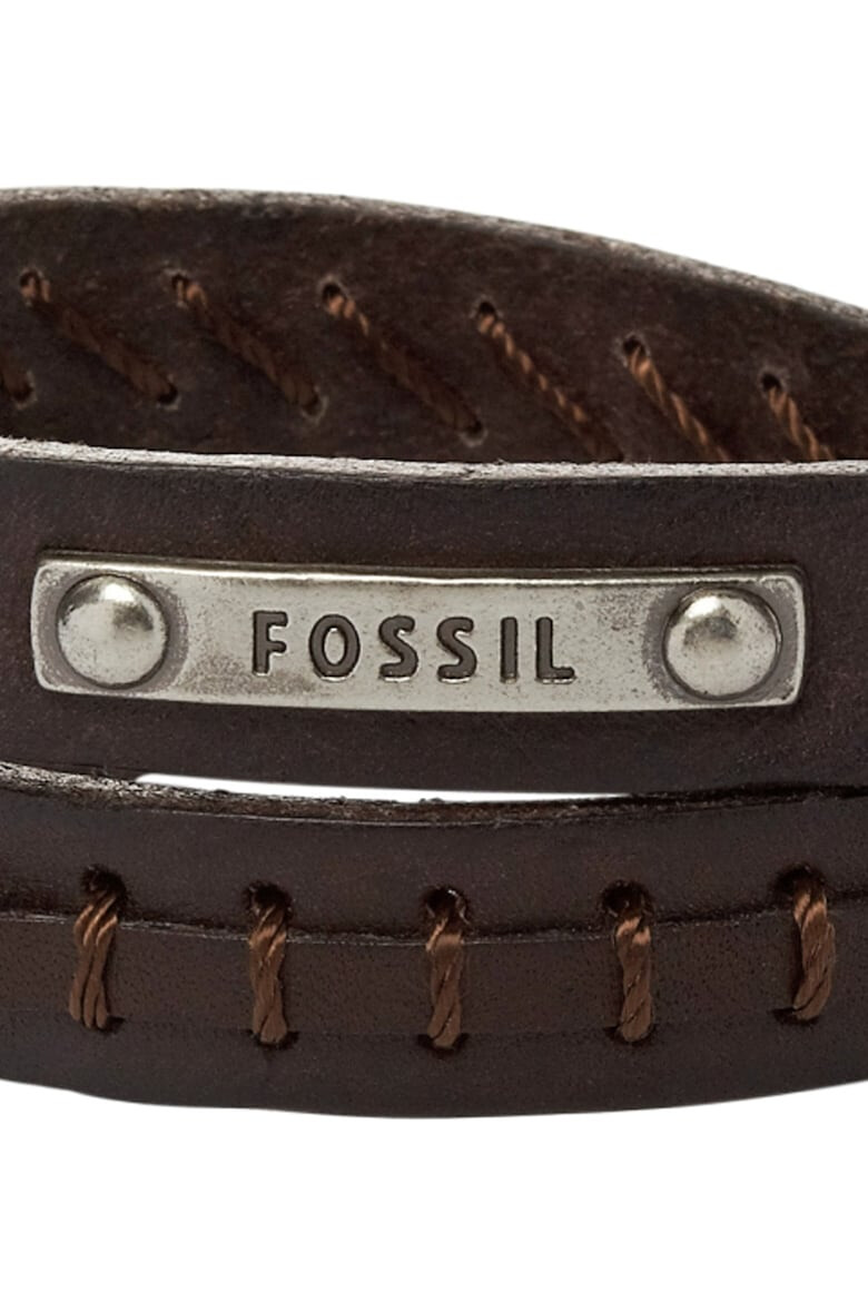 Fossil Кожена гривна с лого - Кафяв - Pepit.bg