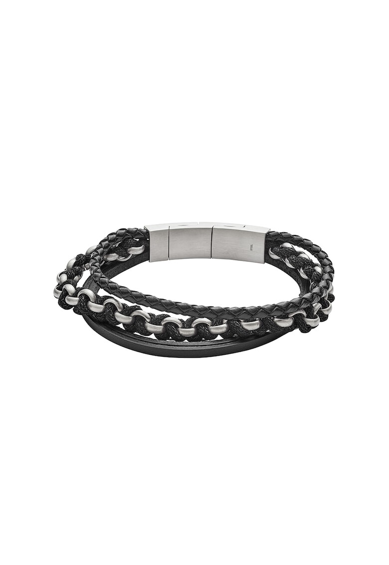 Fossil Кожена гривна със сплетен дизайн - Pepit.bg