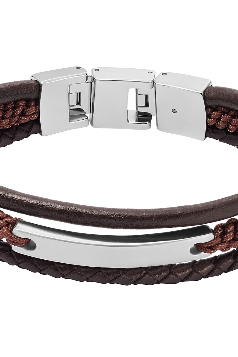 Fossil Многоредова кожена гривна с текстил - Pepit.bg
