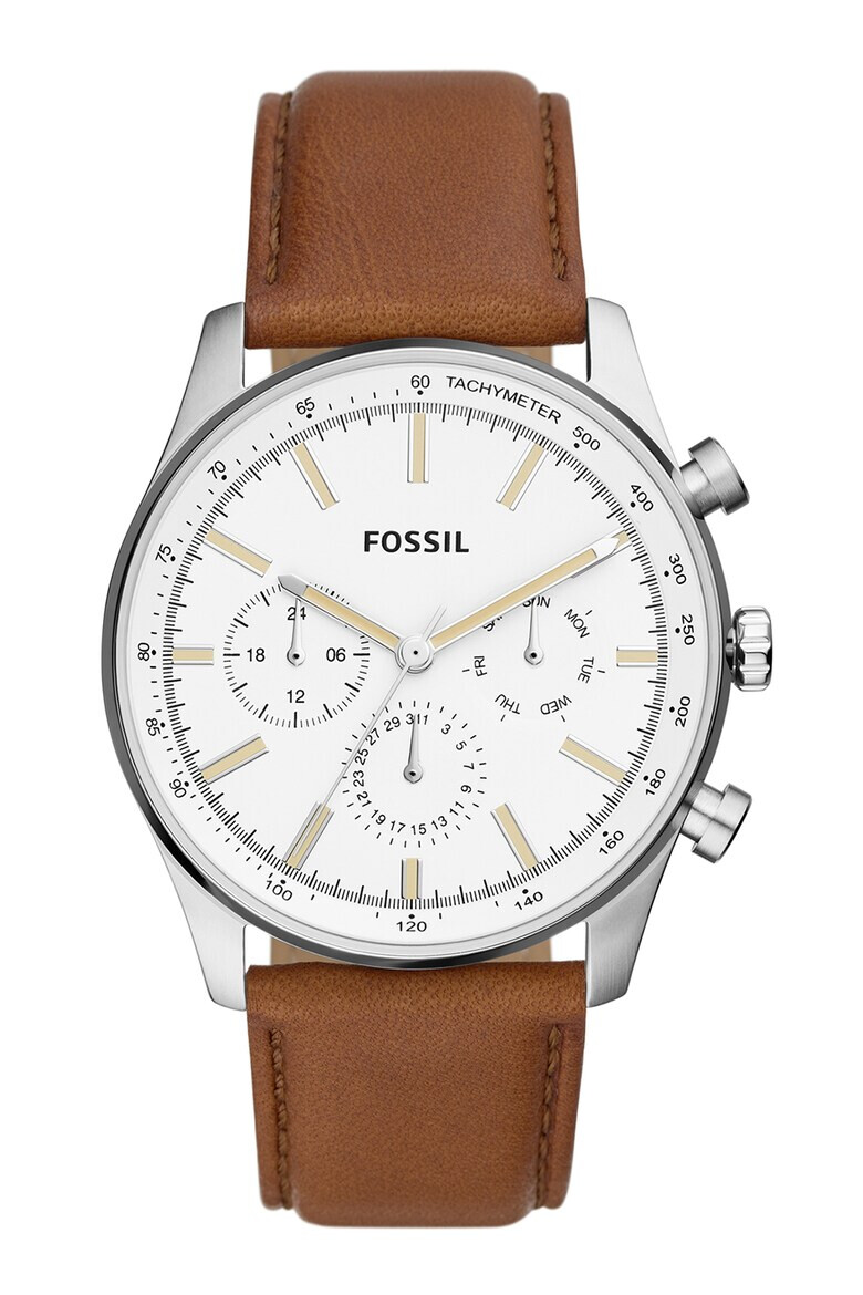 Fossil Мултифункционален часовник с кожена каишка - Pepit.bg