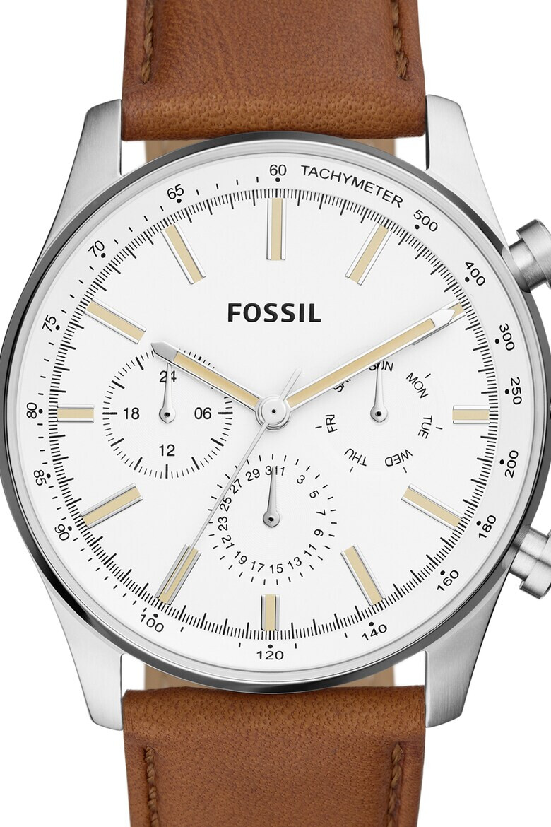 Fossil Мултифункционален часовник с кожена каишка - Pepit.bg