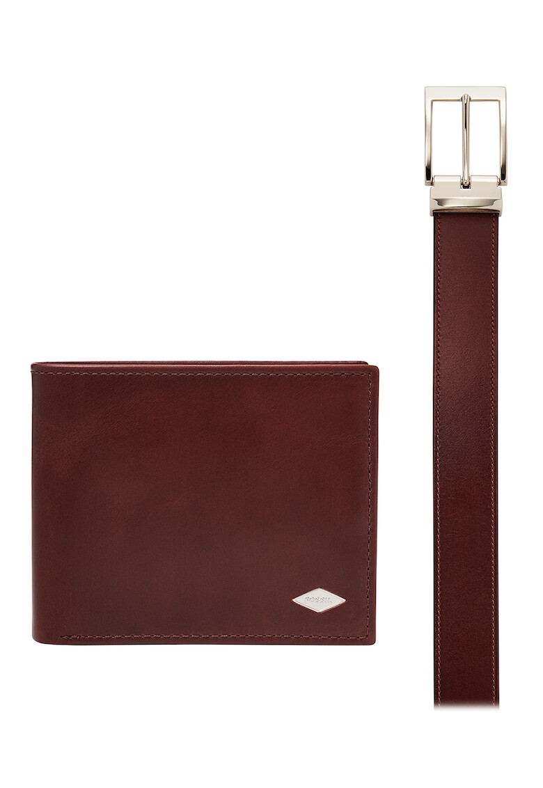 Fossil Кожен портфейл с двойно прегъване и колан - 2 части - Pepit.bg