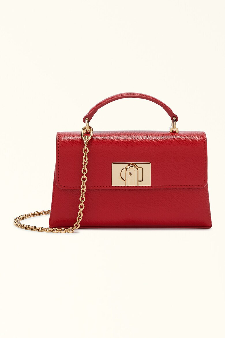 Furla Кожена чанта през рамо с капаче и презрамка с верижка - Червен - Pepit.bg