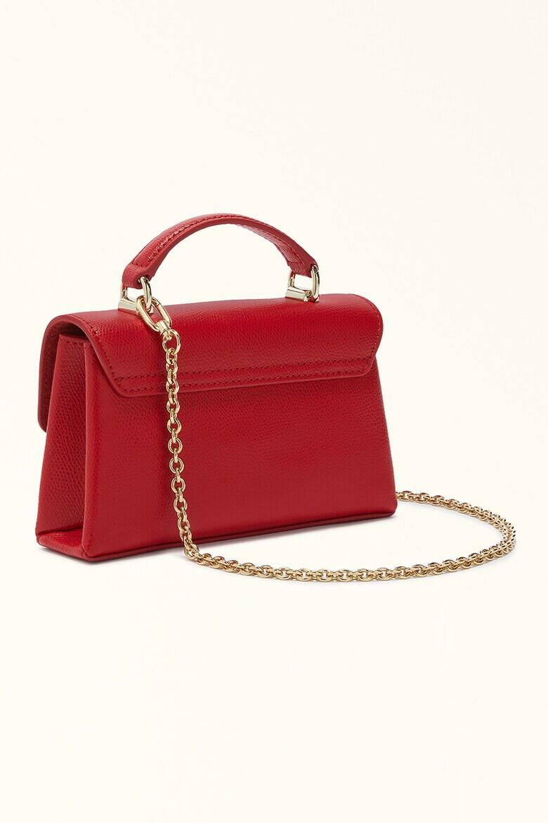 Furla Кожена чанта през рамо с капаче и презрамка с верижка - Червен - Pepit.bg