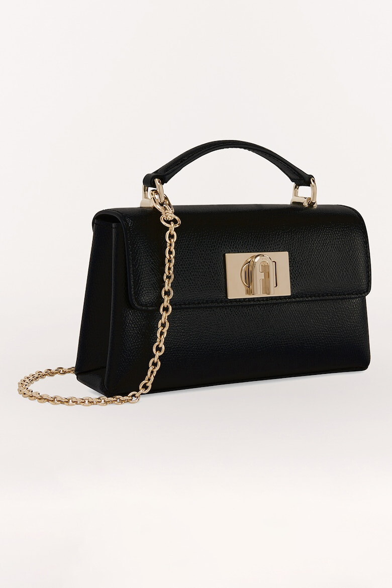 Furla Кожена чанта през рамо 1927 с капаче и презрамка с верижка - Черен - Pepit.bg