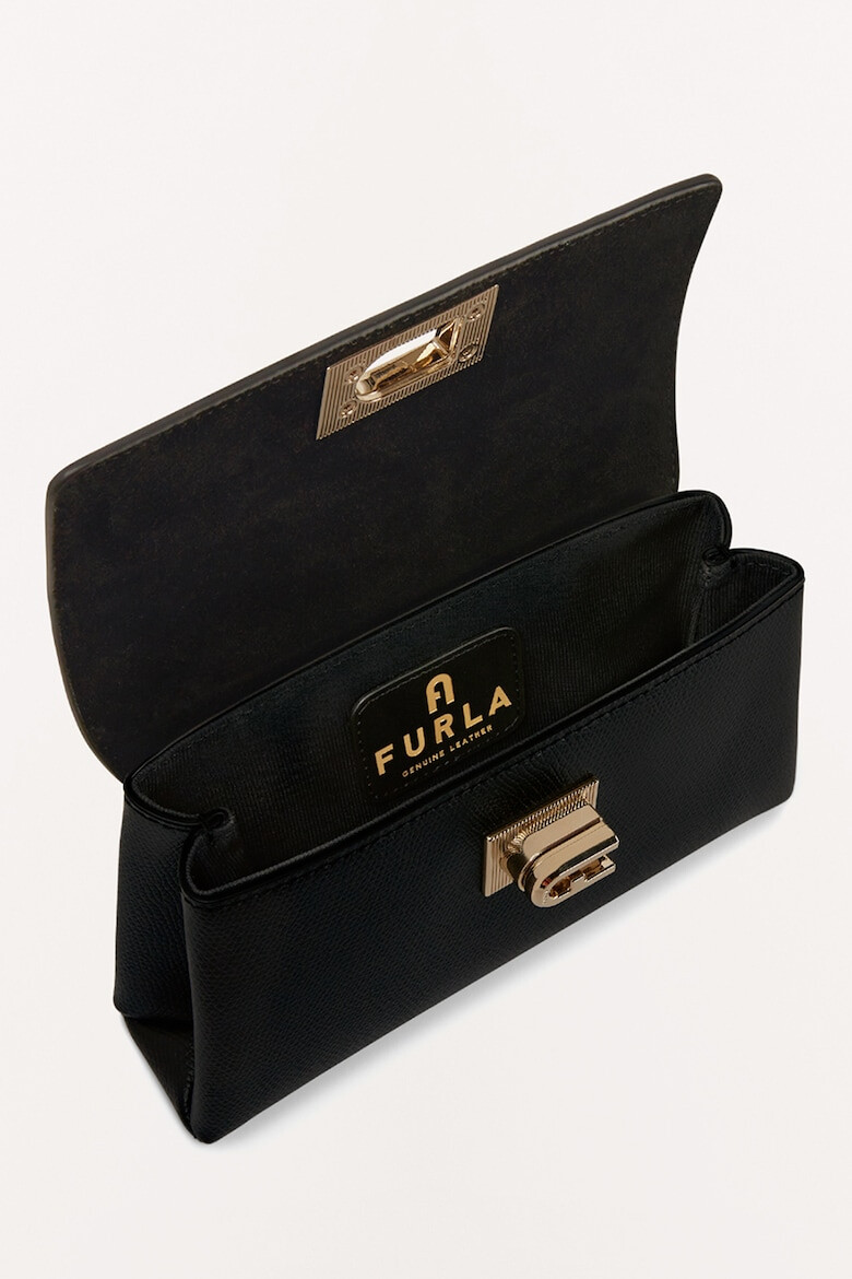 Furla Кожена чанта през рамо 1927 с капаче и презрамка с верижка - Черен - Pepit.bg