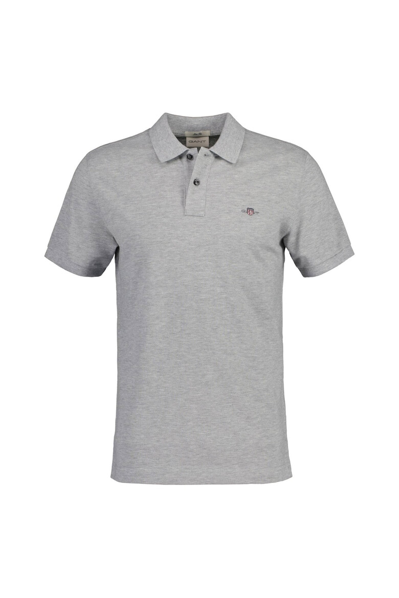 Gant Слим тениска Shield с яка - Сив - Pepit.bg