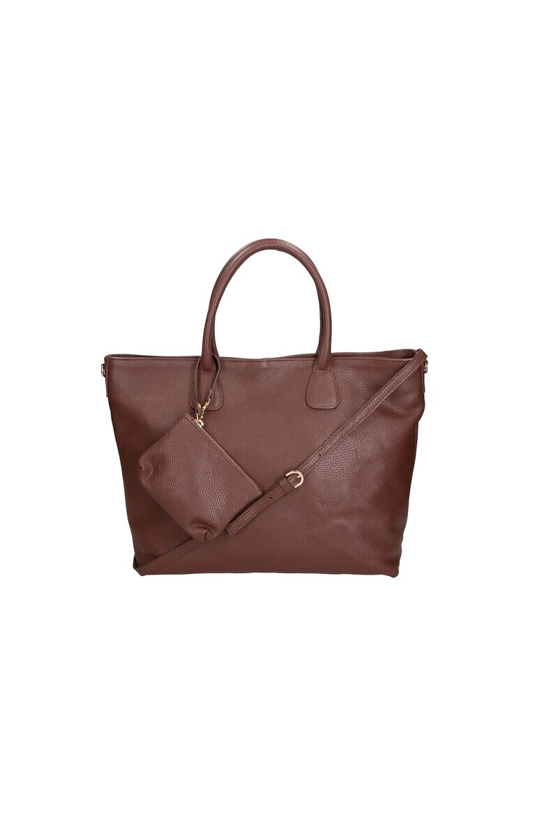 Gave Lux Кожена шопинг чанта с малък несесер - Тъмнокафяв - Pepit.bg