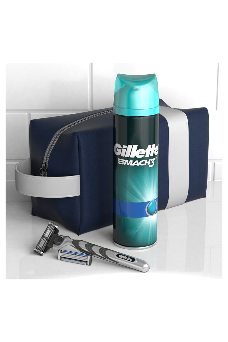 Gillette Комплект : Самобръсначка Mach3 + 1 резерва + Гел за бръснене Mach3 Extra Comfort 200 мл + Чанта за пътуване - Pepit.bg