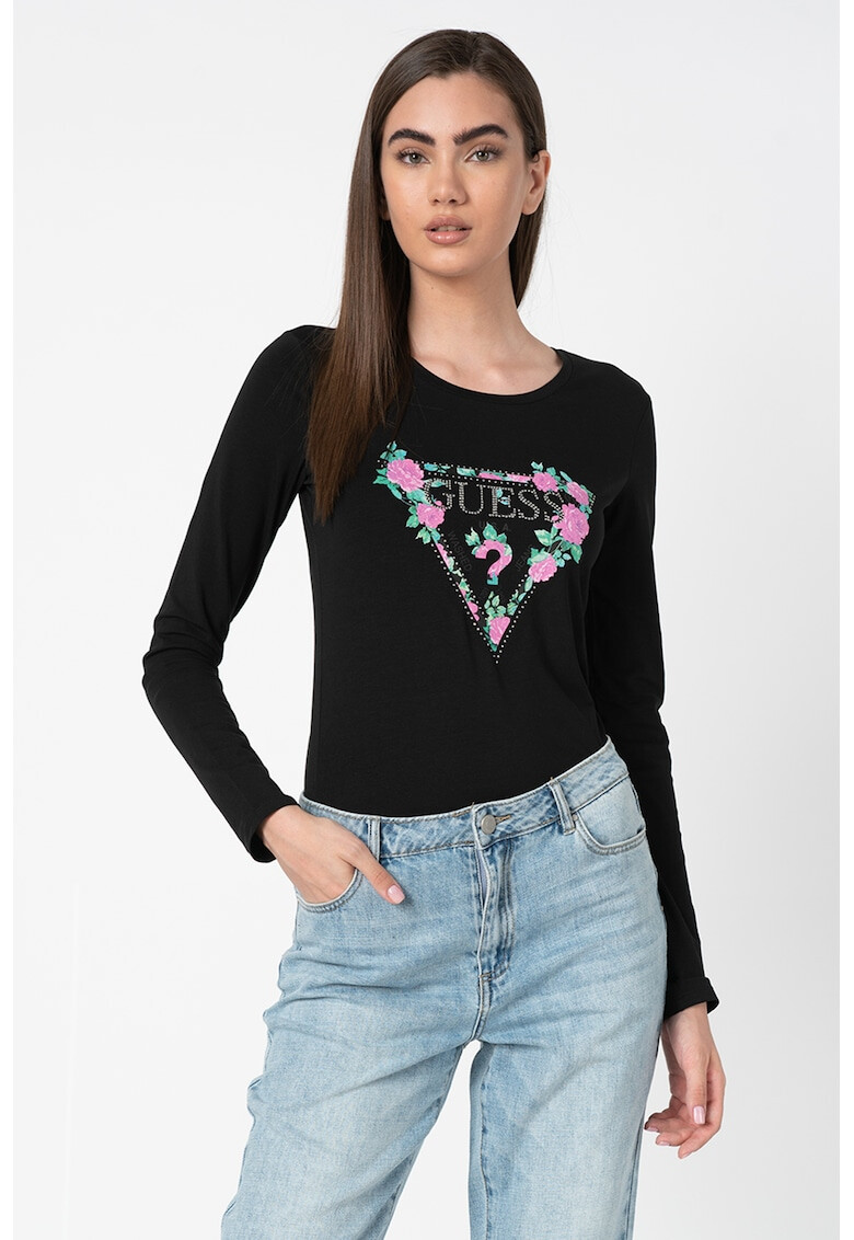 GUESS JEANS Блуза с флорално лого - Pepit.bg