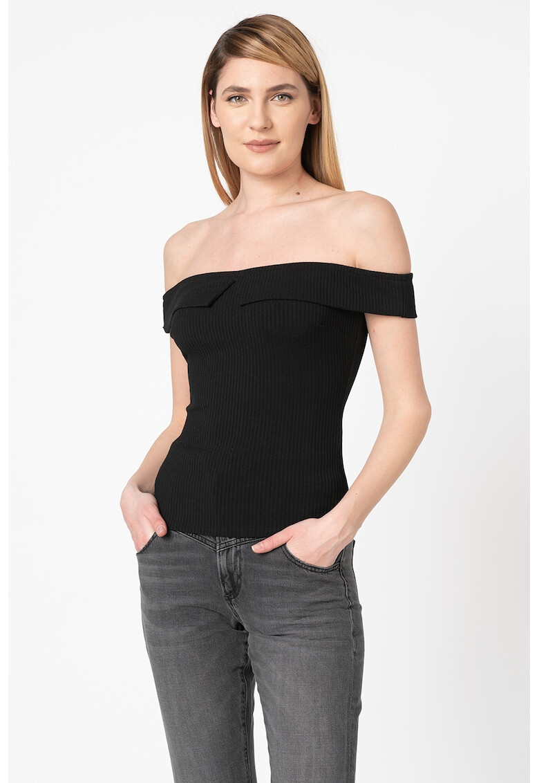 GUESS JEANS Блуза с голи рамене и рипс - Pepit.bg