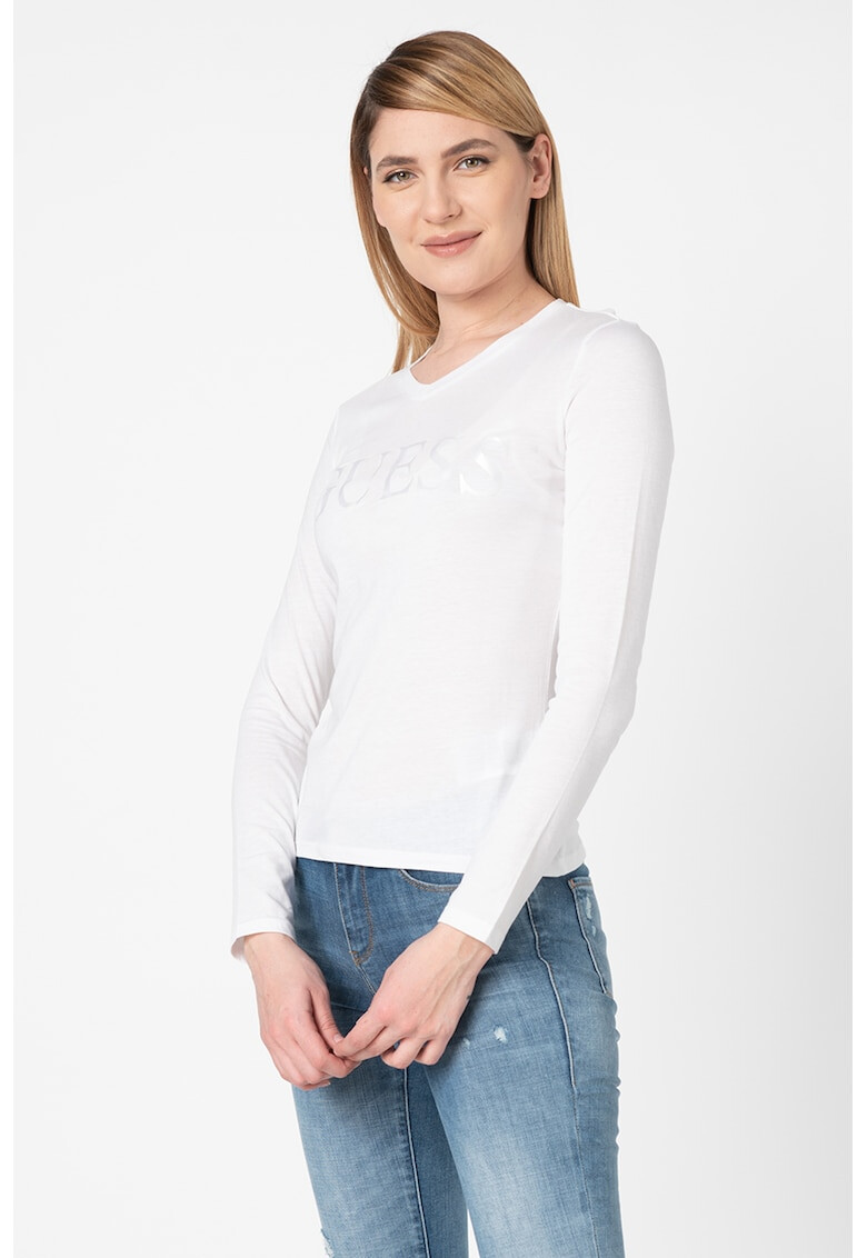 GUESS JEANS Блуза с модал и шпиц деколте - Pepit.bg