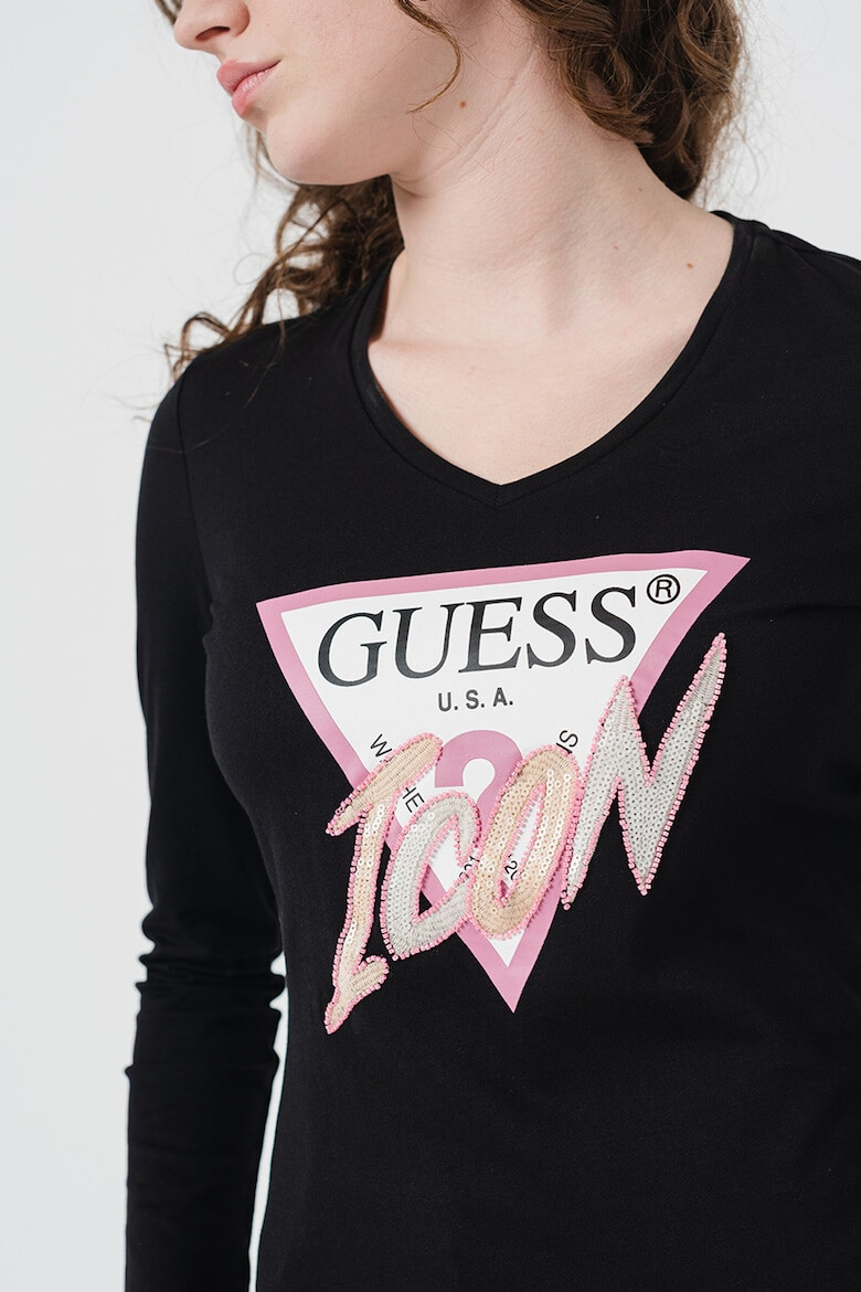 GUESS JEANS Блуза с шпиц и лого - Pepit.bg