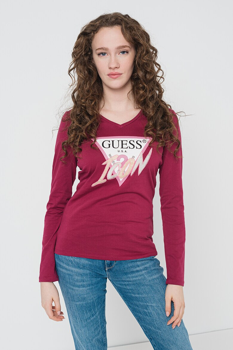 GUESS JEANS Блуза с шпиц и лого - Pepit.bg