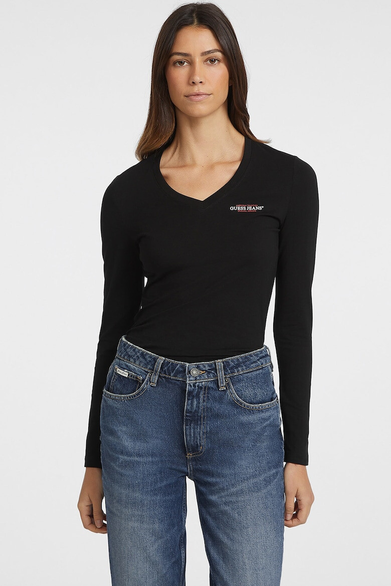 GUESS JEANS Блуза с шпиц и лого - Pepit.bg