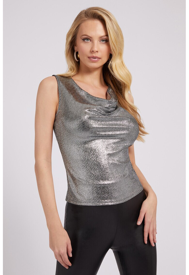 GUESS JEANS Бляскава блуза с драпирано деколте - Pepit.bg